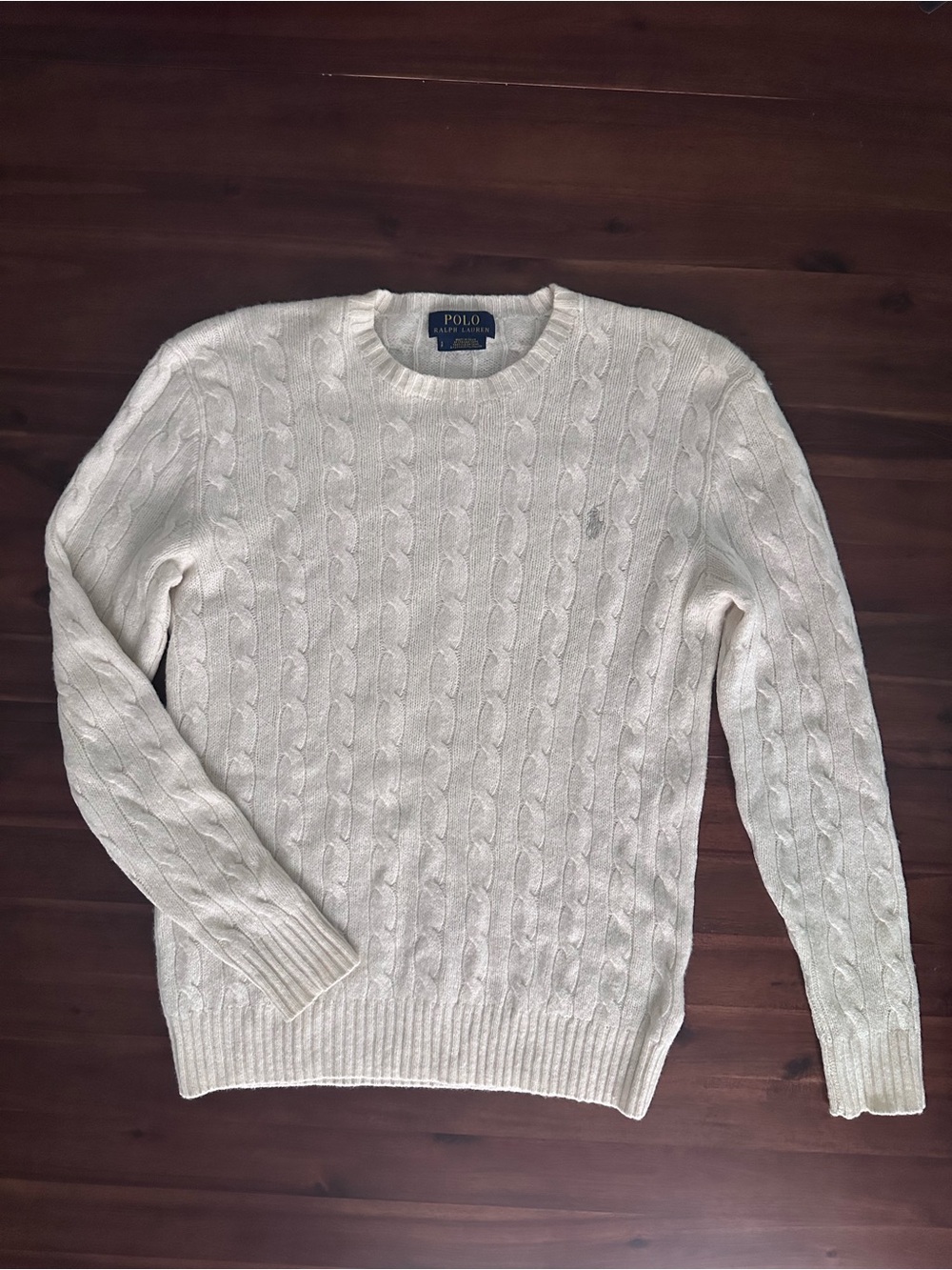 Polo Ralph Lauren Women's Merino Cashmere Cable Knit Sweater Cream Small